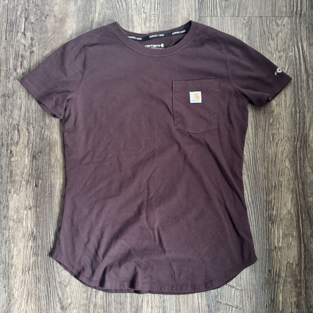 Carhartt Womens Shirt Med Red Force Relaxed Fit Pocket Logo Workwear Tee Basic